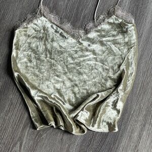 Light olive green Velvet Lace Trim Cami Top by Polo Ralph Lauren size 8